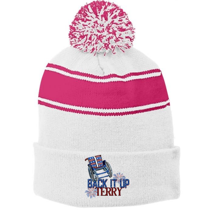 Back Up Terry Put It In Reverse Firework 4th Of July Groovy Stripe Pom Pom Beanie
