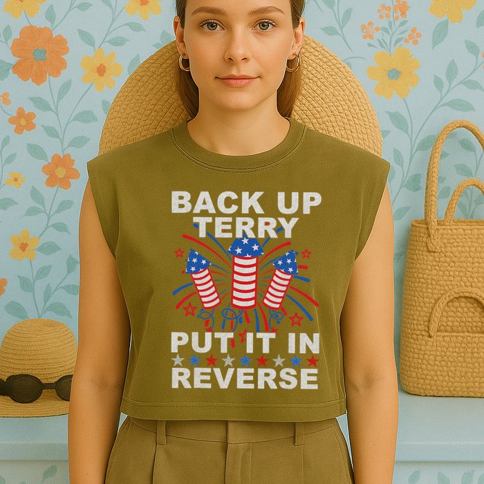 Back Up Terry Put It In Reverse Firework Funny 4th Of July Garment-Dyed Women's Muscle Tee