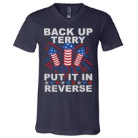 Back Up Terry Put It In Reverse Firework Funny 4th Of July V-Neck T-Shirt