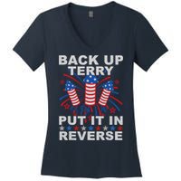 Back Up Terry Put It In Reverse Firework Funny 4th Of July Women's V-Neck T-Shirt