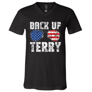 Back Up Terry American Flag USA 4th Of July Sunglasses V-Neck T-Shirt