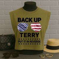 Back Up Terry Put It In Reverse Funny 4th Of July Garment-Dyed Women's Muscle Tee
