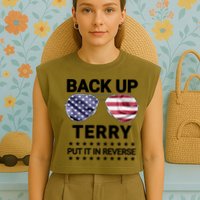 Back Up Terry Put It In Reverse Funny 4th Of July Garment-Dyed Women's Muscle Tee