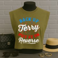 Back Up Terry Put It In Reverse Firework Funny 4th Of July Garment-Dyed Women's Muscle Tee