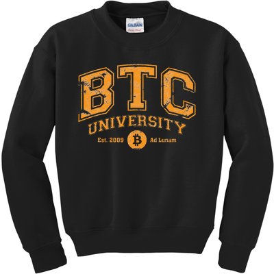 BTC University To The Moon Funny Distressed Bitcoin College Kids Sweatshirt