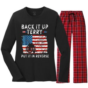 Back Up Terry Put It In Reverse Firework Funny 4th Of July Women's Long Sleeve Flannel Pajama Set 