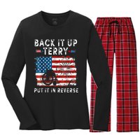 Back Up Terry Put It In Reverse Firework Funny 4th Of July Women's Long Sleeve Flannel Pajama Set 