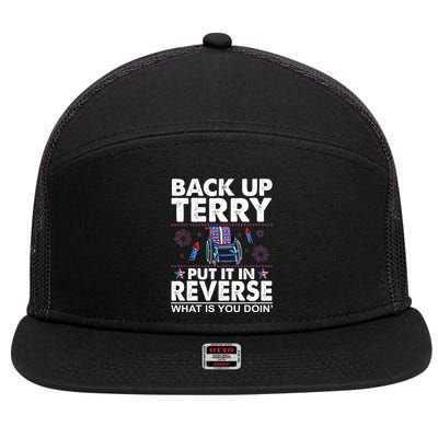 Back Up Terry Put It In Reverse Firework Funny 4th Of July 7 Panel Mesh Trucker Snapback Hat