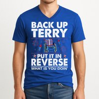 Back Up Terry Put It In Reverse Firework Funny 4th Of July V-Neck T-Shirt