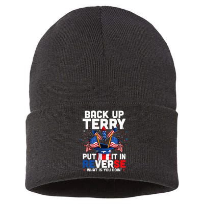 Back Up Terry Put It In Reverse Funny July 4th Firework Sustainable Knit Beanie