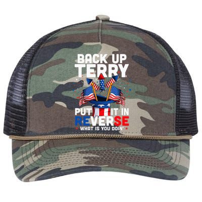 Back Up Terry Put It In Reverse Funny July 4th Firework Retro Rope Trucker Hat Cap