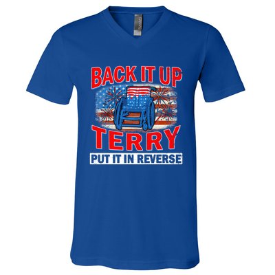 Back Up Terry Put It In Reverse Firework Funny 4th Of July Gift V-Neck T-Shirt