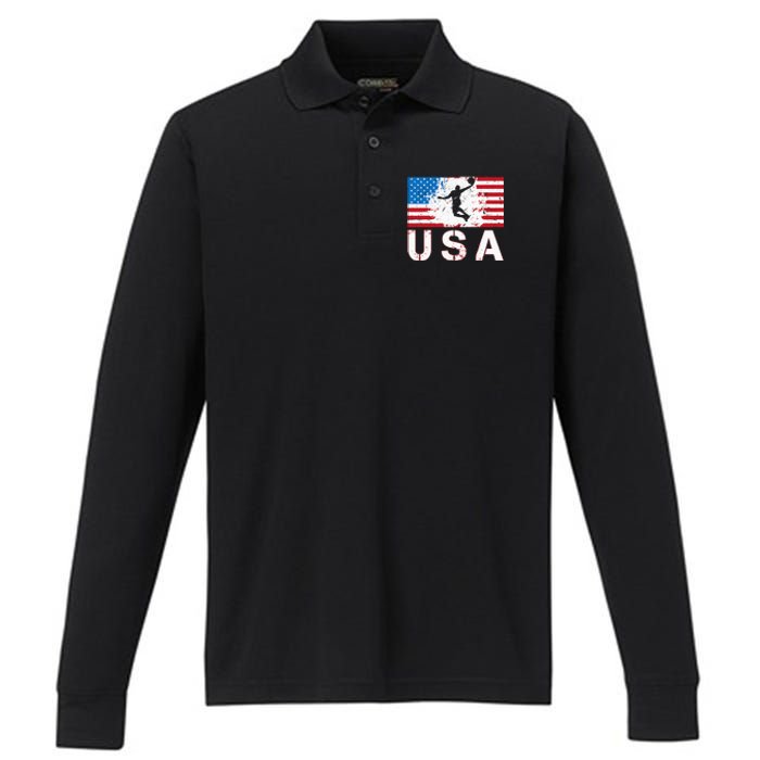 Basketball USA team American flag US Basketball Performance Long Sleeve Polo