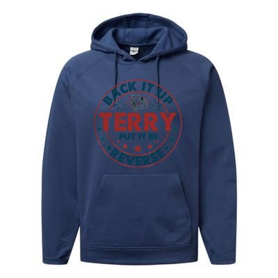 Back Up Terry Put It In Reverse Firework Vintage 4th Of July Performance Fleece Hoodie