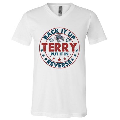 Back Up Terry Put It In Reverse Firework Vintage 4th Of July V-Neck T-Shirt