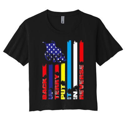 Back Up Terry Put It In Reverse Firework flag 4th Of July Crop Top