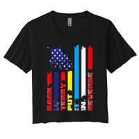 Back Up Terry Put It In Reverse Firework flag 4th Of July Crop Top