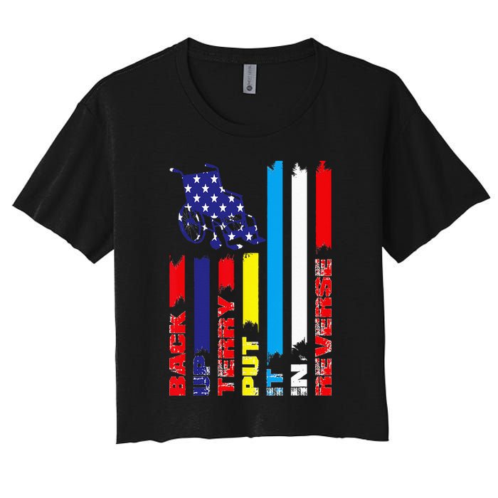 Back Up Terry Put It In Reverse Firework flag 4th Of July Crop Top