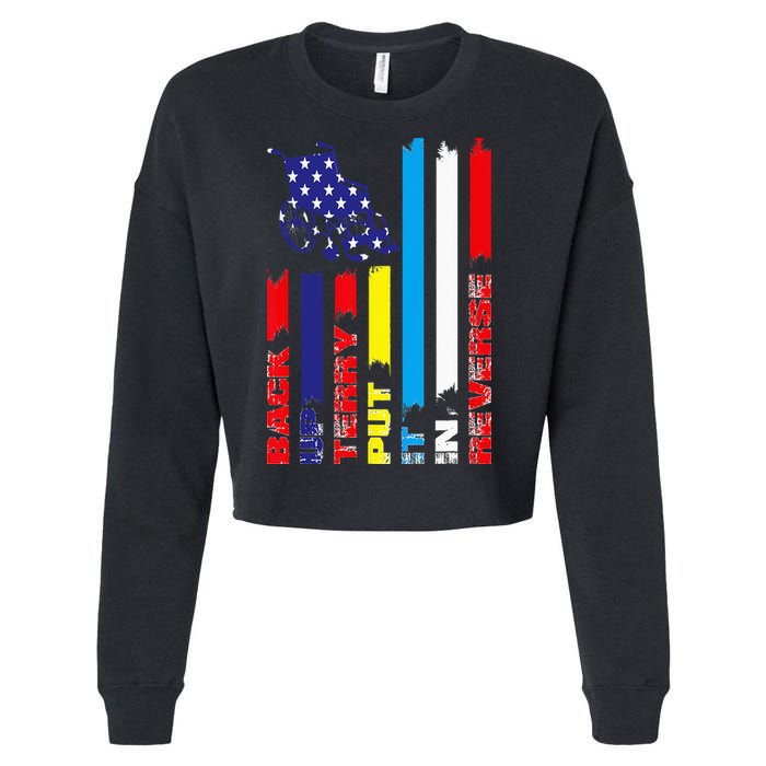 Back Up Terry Put It In Reverse Firework flag 4th Of July Cropped Pullover Crew