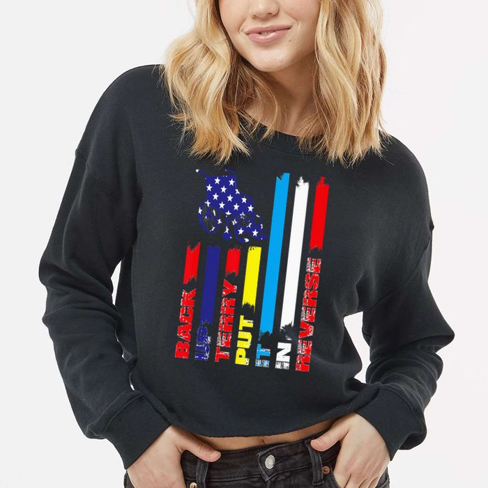 Back Up Terry Put It In Reverse Firework flag 4th Of July Cropped Pullover Crew