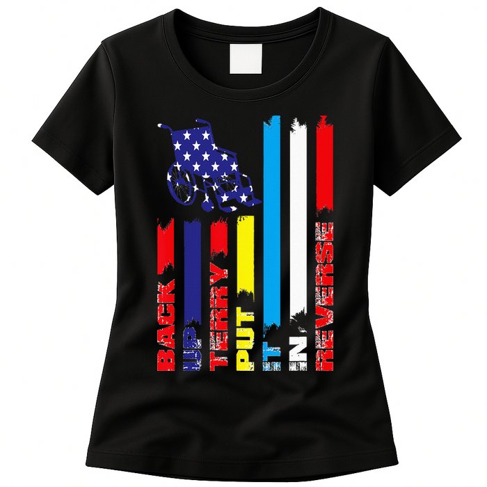 Back Up Terry Put It In Reverse Firework flag 4th Of July Womens T-Shirt