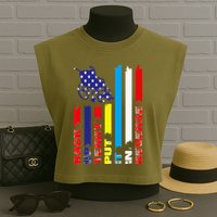 Back Up Terry Put It In Reverse Firework flag 4th Of July Garment-Dyed Women's Muscle Tee