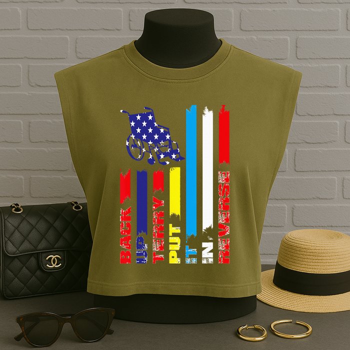 Back Up Terry Put It In Reverse Firework flag 4th Of July Garment-Dyed Women's Muscle Tee