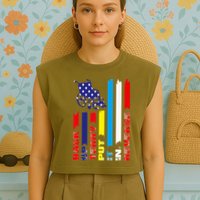 Back Up Terry Put It In Reverse Firework flag 4th Of July Garment-Dyed Women's Muscle Tee