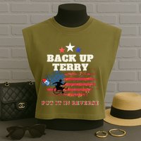 Back Up Terry Put It In Reverse Firework Funny 4th Of July Garment-Dyed Women's Muscle Tee