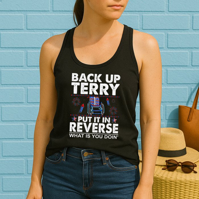 Back Up Terry Put It In Reverse Firework Funny 4th Of July Womens Tank Top