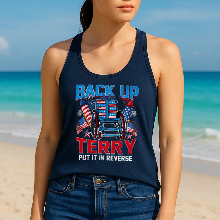 Back Up Terry Put It In Reverse Funny 4th Of July Fireworks Womens Tank Top