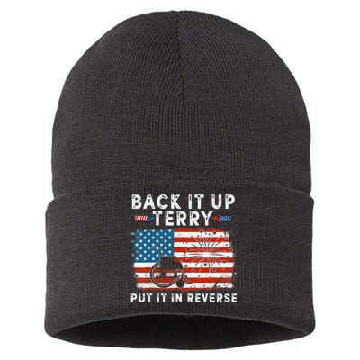 Back Up Terry Put It In Reverse Firework Funny 4th Of July Sustainable Knit Beanie