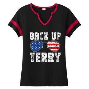 Back Up Terry American Flag USA 4th Of July Sunglasses Ladies Halftime Notch Neck Tee