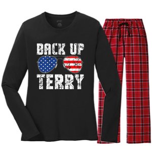 Back Up Terry American Flag USA 4th Of July Sunglasses Women's Long Sleeve Flannel Pajama Set 