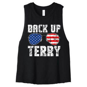 Back Up Terry American Flag USA 4th Of July Sunglasses Women's Racerback Cropped Tank