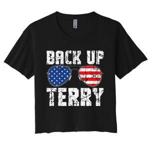 Back Up Terry American Flag USA 4th Of July Sunglasses Women's Crop Top Tee