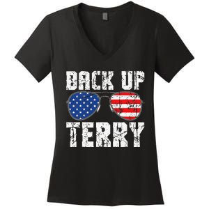 Back Up Terry American Flag USA 4th Of July Sunglasses Women's V-Neck T-Shirt