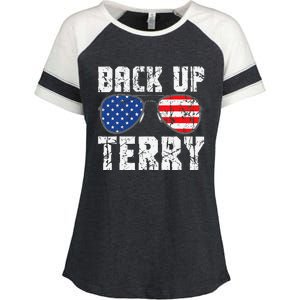 Back Up Terry American Flag USA 4th Of July Sunglasses Enza Ladies Jersey Colorblock Tee