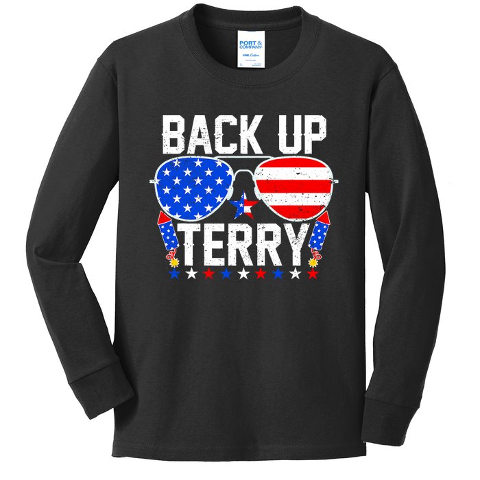 Back Up Terry Funny 4th Of July Us Flag Patriotic Fireworks Kids Long Sleeve Shirt