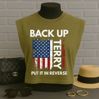 Back Up Terry Put It In Reverse Funny 4th of July Garment-Dyed Women's Muscle Tee
