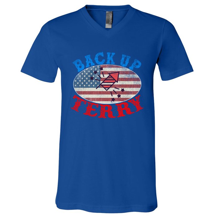 Back Up Terry Put It In Reverse 4th Of July Firework Flag Funny Gift V-Neck T-Shirt