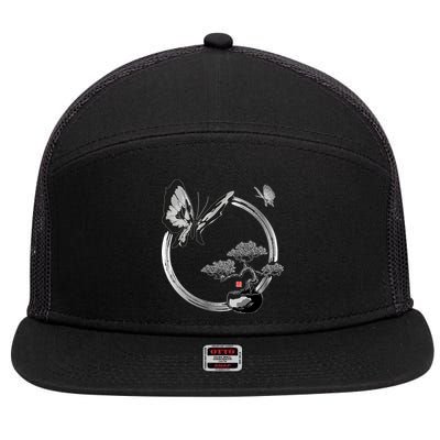 Butterflies And Bonzai Tree Japanese Ink 7 Panel Mesh Trucker Snapback Hat