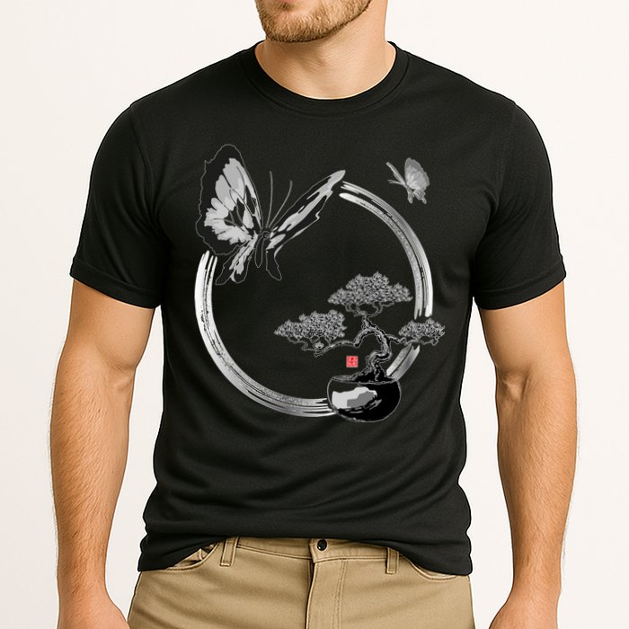 Butterflies And Bonzai Tree Japanese Ink Performance Shirt