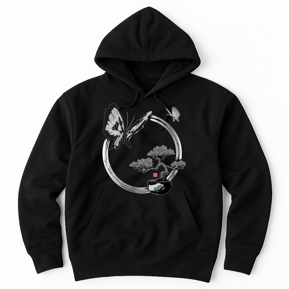 Butterflies And Bonzai Tree Japanese Ink Hoodie