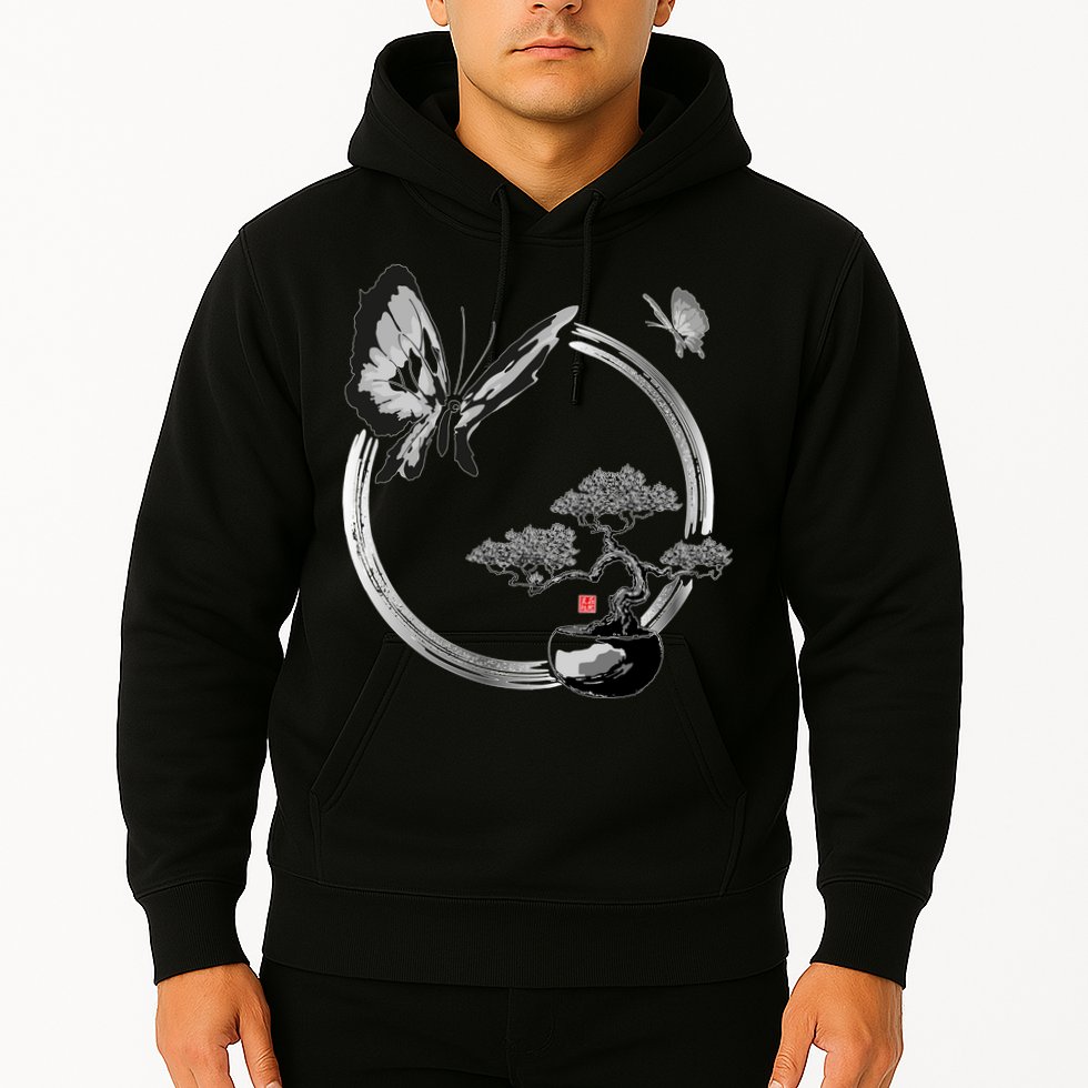 Butterflies And Bonzai Tree Japanese Ink Hoodie