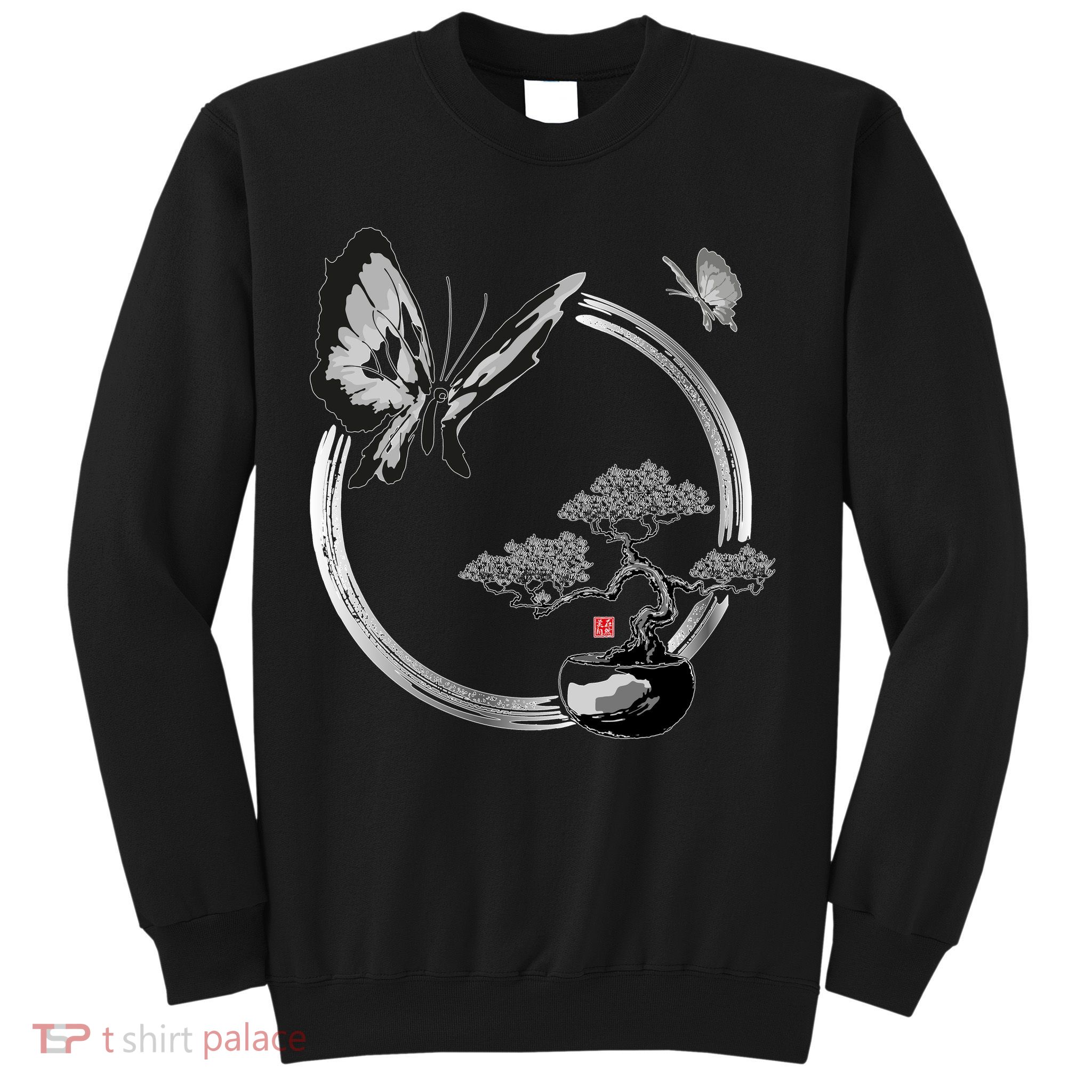 Butterflies And Bonzai Tree Japanese Ink Sweatshirt