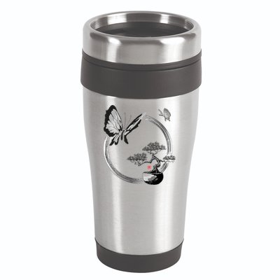 Butterflies And Bonzai Tree Japanese Ink 16oz Travel Tumbler