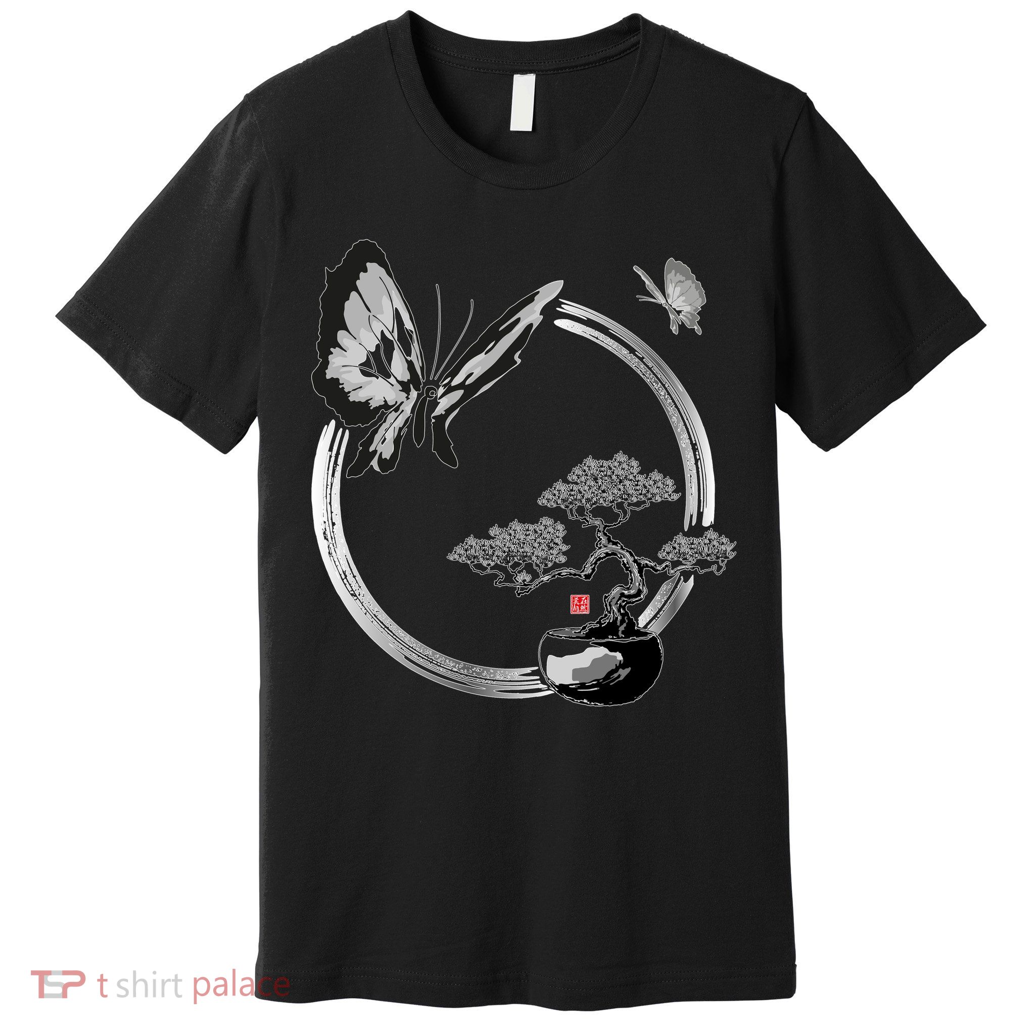Butterflies And Bonzai Tree Japanese Ink Premium T-Shirt