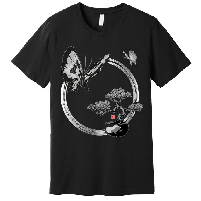 Butterflies And Bonzai Tree Japanese Ink Premium T-Shirt