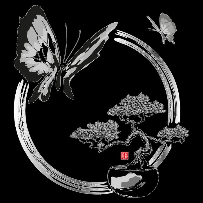 Butterflies And Bonzai Tree Japanese Ink Premium T-Shirt